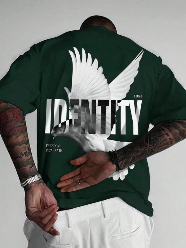 Men's Summer Pigeon Print T-Shirt, Casual Crew Neck Short Sleeve Top for Daily Commuting, Stylish Slogan Design for Warm...