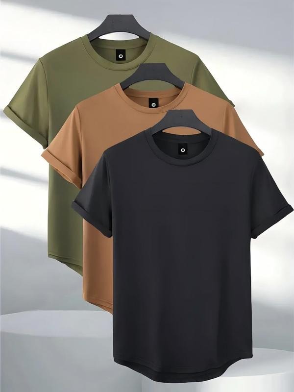 Men's Summer Round Hem Short Sleeve T-Shirts, Quick-Dry, Durable, Stylish Sportswear, Outdoor Activities, Fishing,...