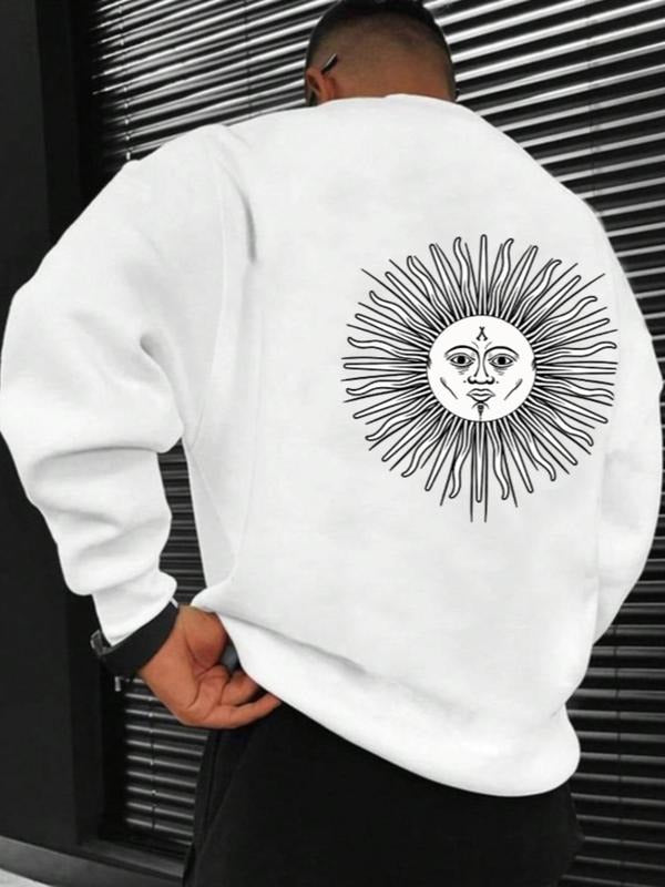 Men's Sun Print Drop Shoulder Sweatshirt, Regular Fit Casual Street Soft Comfy Long Sleeve Round Neck Pullover for Fall &...
