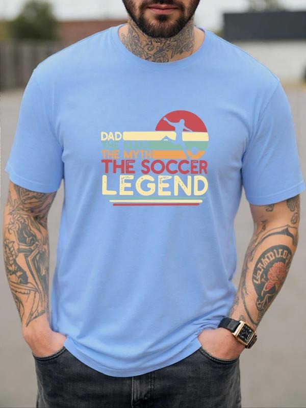 Men's The Soccer Legend Letter Print Round Neck Crop Tee, Regular Fit Casual Short Sleeve Crew Neck T-shirt for Daily...