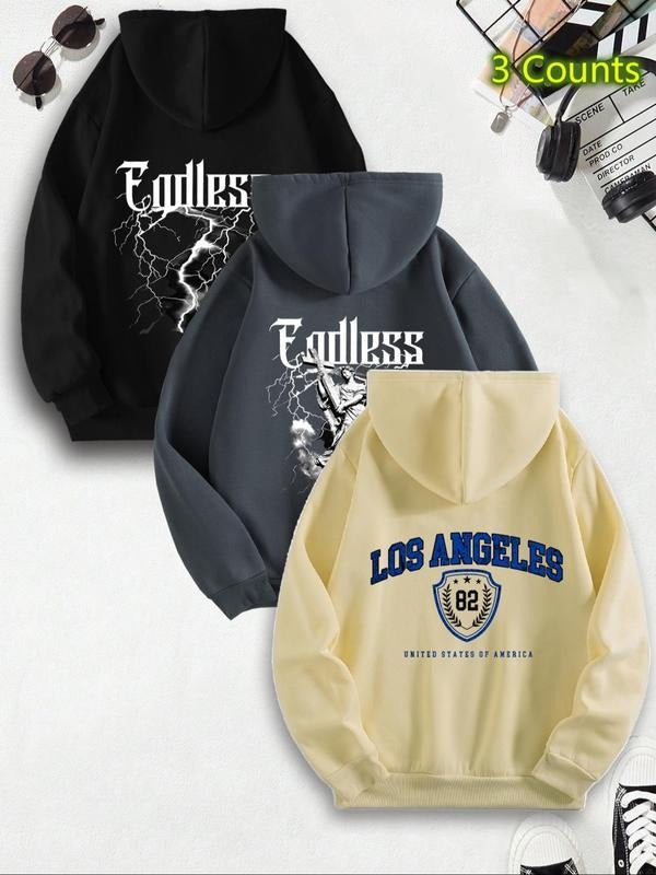 Men's Thermal Lined Letter Print Hoodie, Casual Regular Fit Long Sleeve Hooded Sweatshirt for Fall & Winter, Men's...