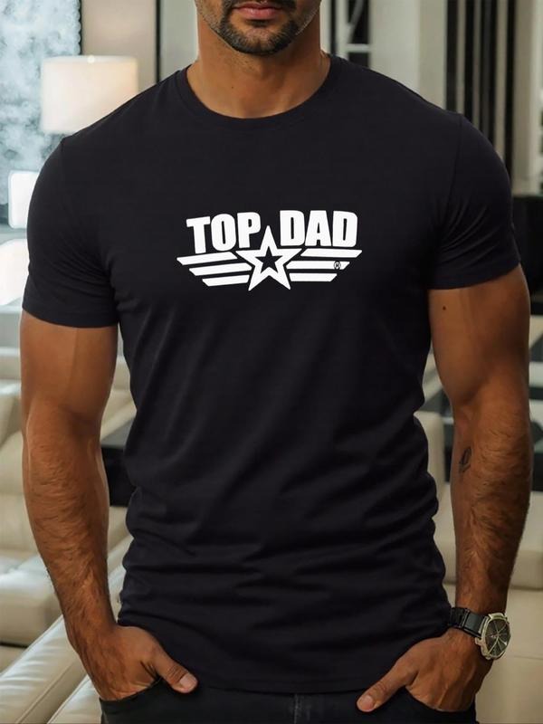 Men's Top Dad Letter Print Round Neck Tee, Regular Fit Casual Short Sleeve Crew Neck T-Shirt for Daily Wear, Men's Top...