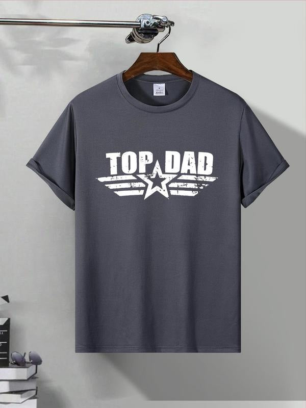 Men's Top Dad Letter Print Short Sleeve Graphic Tee, Regular Fit Casual Round Neck T-shirt for Summer, Men's Top for...