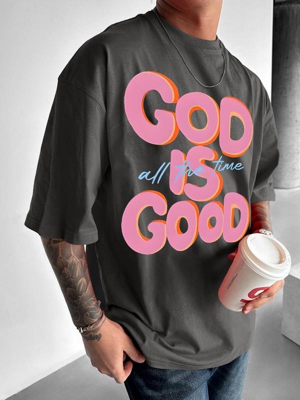 Men's Trendy Casual T-Shirt, 'god Is Good' Letter Print, Fashion Statement Tee, Daily Wear, Must-Have for Graphic...