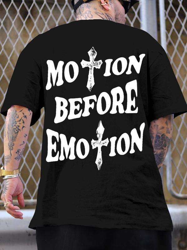 Men's Trendy Casual T-Shirt, 'motion Before Emotion' Slogan Print, Fashion Statement Tee, Daily Wear, Graphic Lover's...