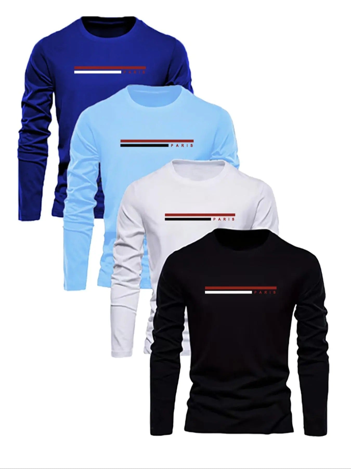 Men's Trendy Letter Print Round Neck Long Sleeve Tee, Regular Fit Casual Crew Neck T-shirt for Fall & Winter, Men's Top...