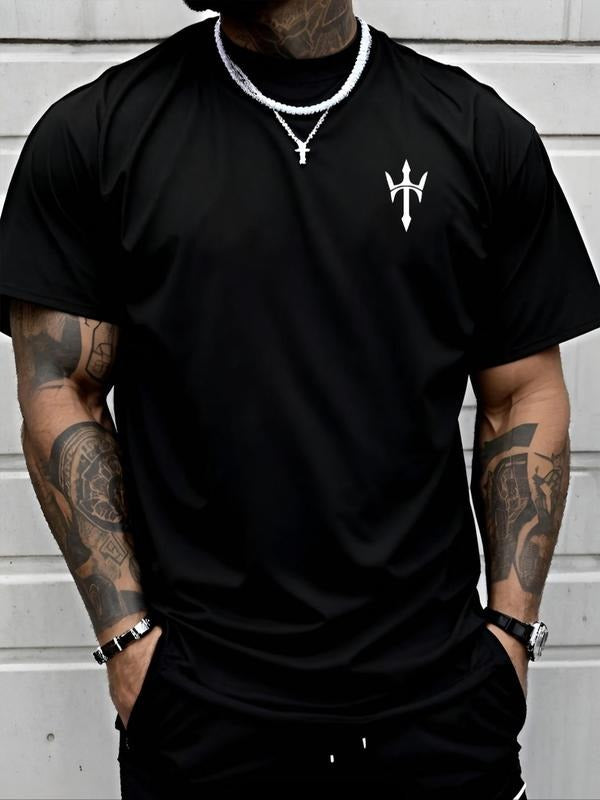 Men's Trident Print Round Neck Tee, Regular Fit Casual Short Sleeve Crew Neck T-Shirt for Daily Wear, Men's Top for All...