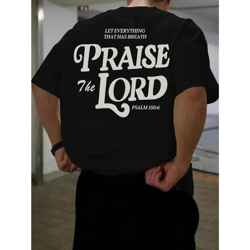 Men's Versatile Simple Graphic Print Short Sleeve T-Shirt | Bible Verse Theme Casual Fabric Hoodie, Sweatshirt