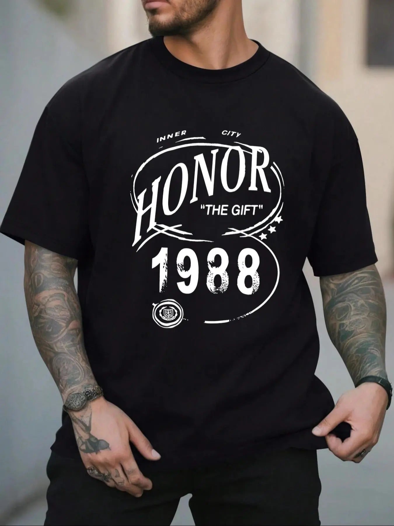 Men's Vintage 1988 Letter Print Short Sleeve Graphic Tee, Casual Loose Fit T-shirt for Summer, Men's Top for Daily Wear...