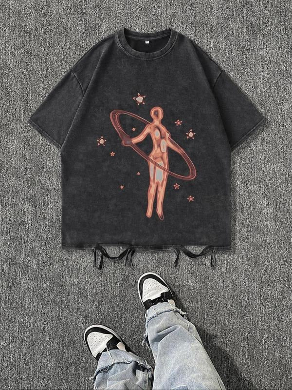 Men's Vintage Astronaut Print Round Neck Tee, Regular Fit Casual Short Sleeve Crew Neck T-Shirt for Daily Wear, Men's Top...