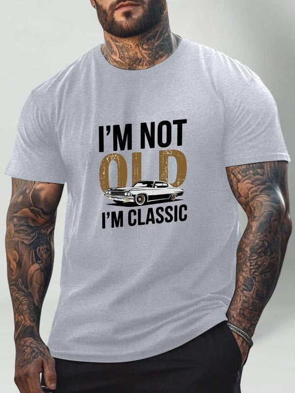 Men's Vintage Car Print Round Neck Tee, Regular Fit Casual Short Sleeve T-shirt for Summer, Men's Top for Daily Wear...