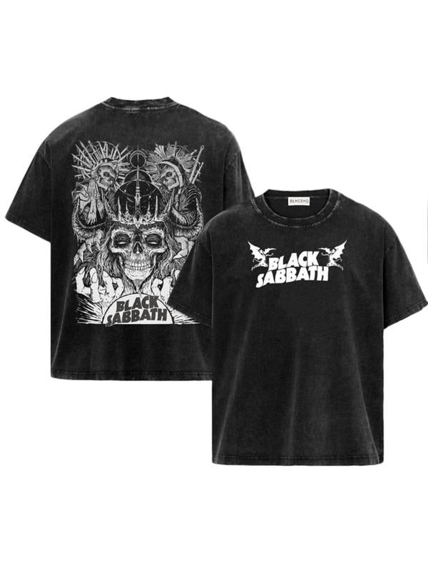 Men's Vintage Dark Wash Skull Print Short Sleeve T-Shirt, Casual Fashion Half Sleeve Tee, Trendy Streetwear for All...