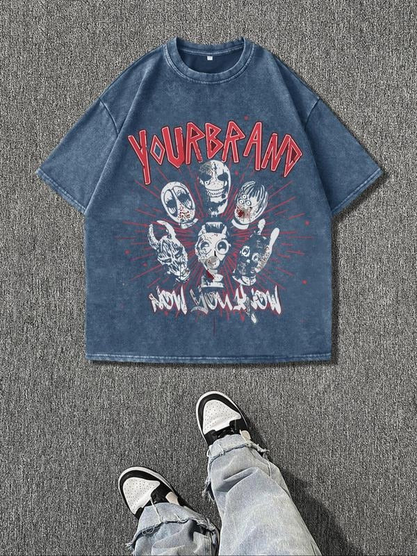 Men's Vintage Graphic Print Round Neck Tee, Regular Fit Casual Short Sleeve T-shirt, Men's Summer Top for Daily Wear,...