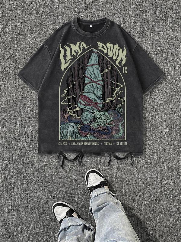 Men's Vintage Graphic Print Round Neck Tee, Regular Fit Casual Short Sleeve T-shirt, Men's Summer Top for Daily Wear,...