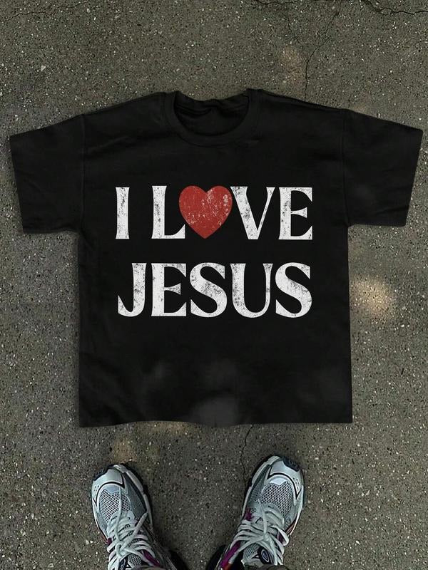 Men's Vintage Jesus Print Short Sleeve T-Shirt, Casual Loose-Fit Long Top, Summer Fashion Kint Fabric, Comfortable...