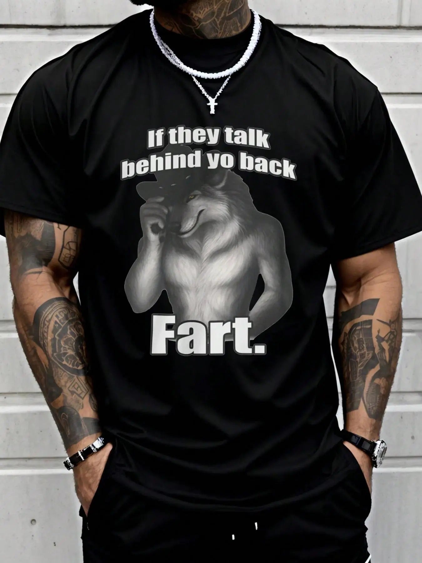 Men's Wolf & Letter & Slogan Print Round Neck Tee, Regular Fit Retro Style Casual Short Sleeve Crew Neck T-shirt for...