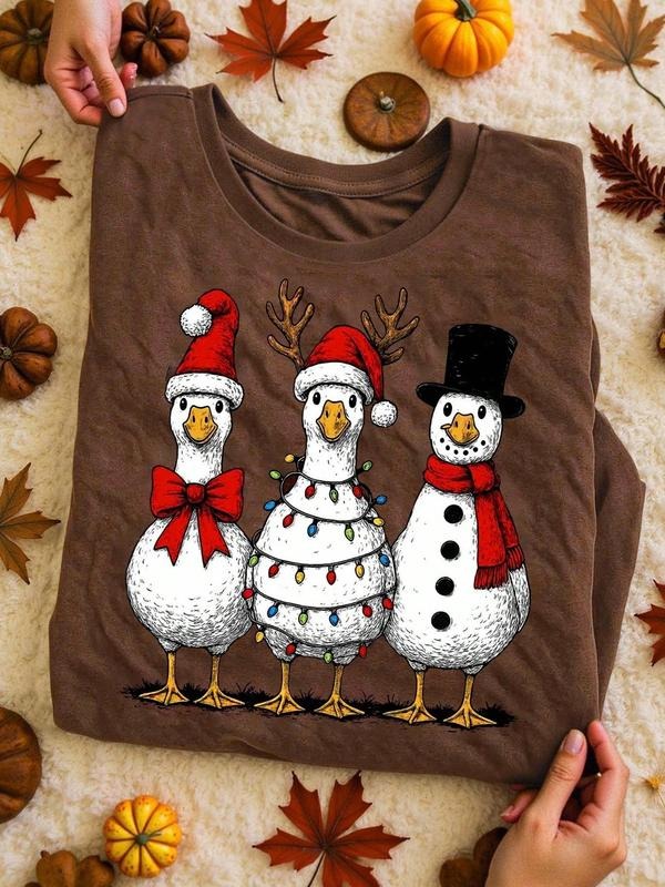 Men's and Women's Brown Christmas Duck Graphic T-Shirt, Happy Winter Holiday Design Tee for Casual Streetwear and...