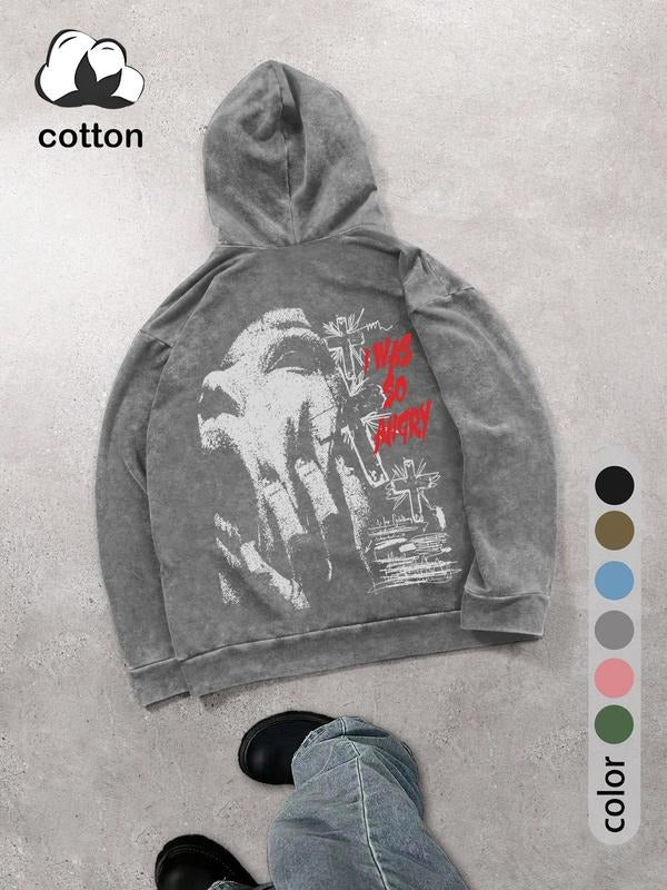Men's street retro style "I WAS SO ANGRY" washed hooded sweatshirt fashionable and casual hoodie T-Shirts | PodTeesHub.com