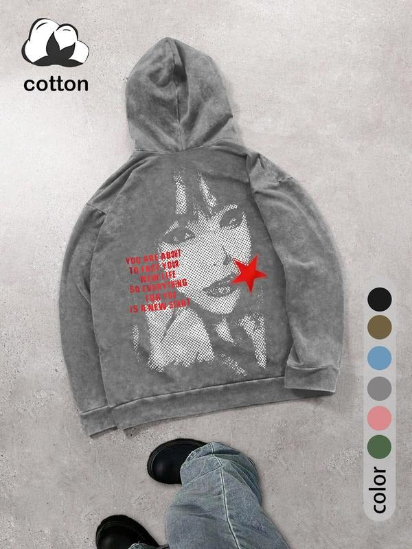 Men's street retro style washed hooded sweatshirt fashion trend casual hoodie, men's spring and autumn style T-Shirts