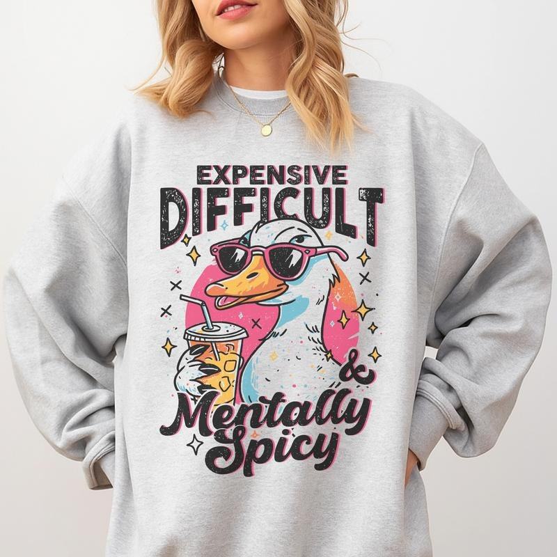 Mental Health Expensive Difficult And Mentally Spicy Sweatshirt - Ash Grey - Mental Health T-Shirts, Hoodie | PodTeesHub.com
