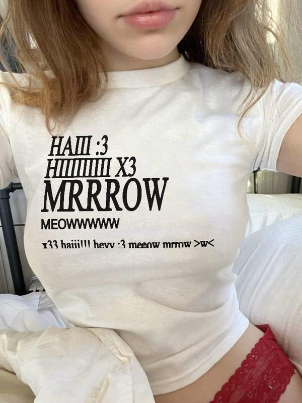 Meow 3 Y2K Baby Tee, 2000s Emoticon Tee, Silly Text Coquette Kitten Cute Trendy Shirt, Y2K Kawaii Top McBling Aesthetic,...