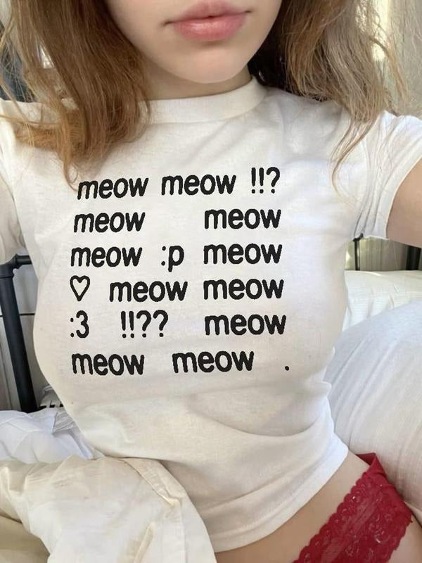 Meow Y2K Baby Tee, 2000s Emoticon 3 Tee, Silly Text Coquette Kitten Cute Trendy Shirt, Y2K Kawaii Top McBling Aesthetic,...