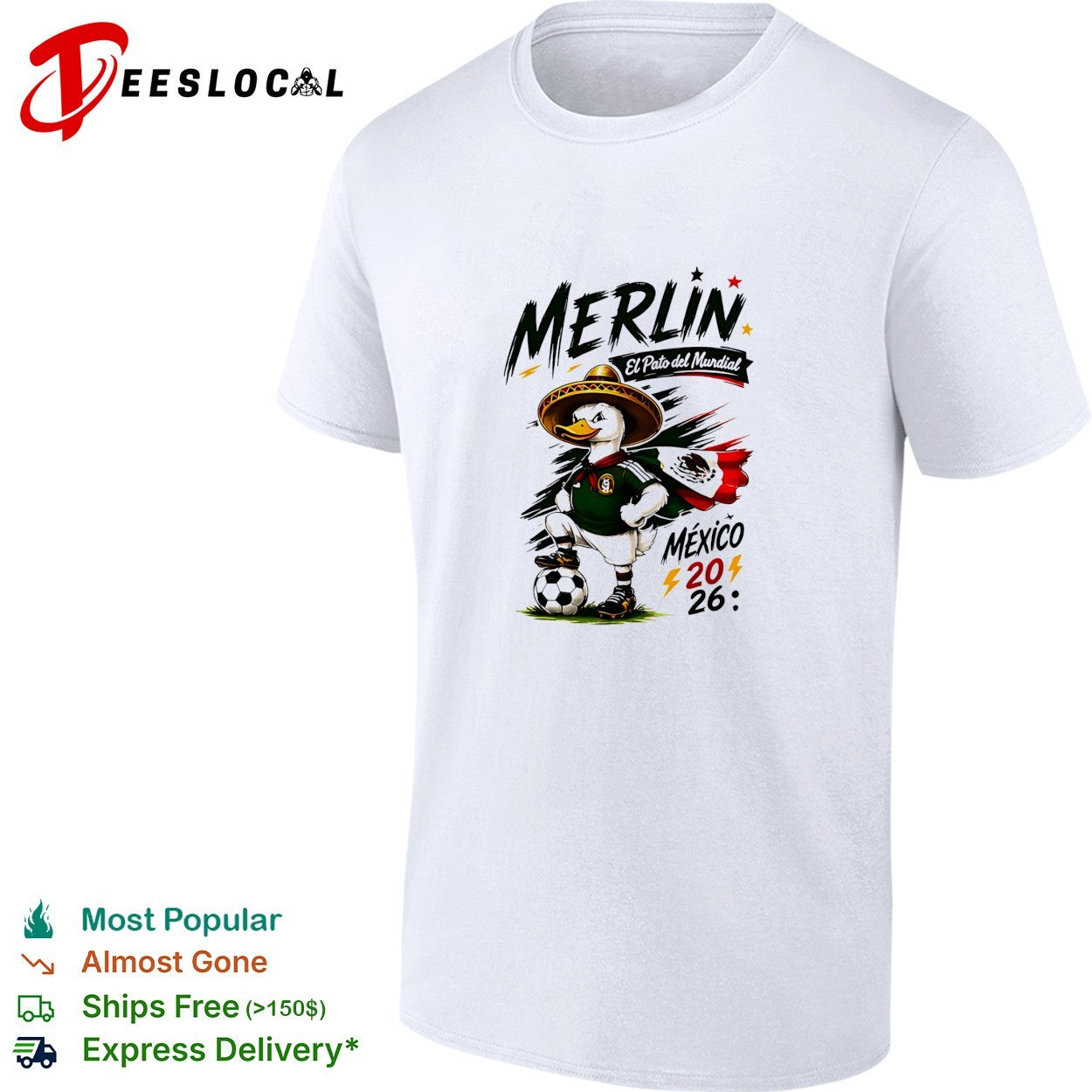 Merlin el pato del mundial Mexico 2026 duck mascot sombrero shirt