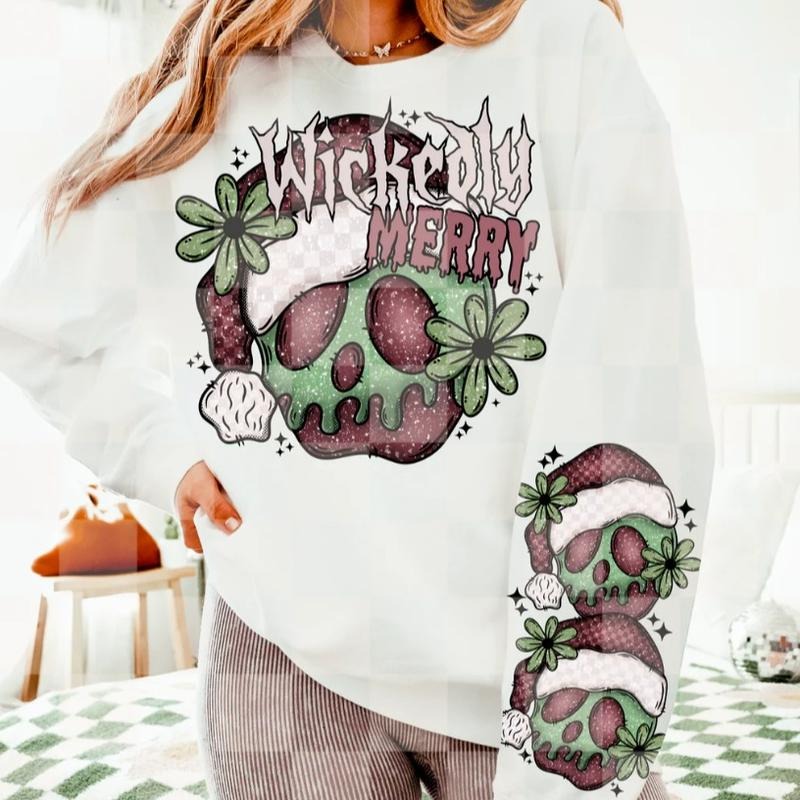 Merrily Wicked Christmas Long Sleeve Crewneck Sweatshirt Grunge Alt Aesthetic Edgy Streetwear Womenswear Casual Cotton...