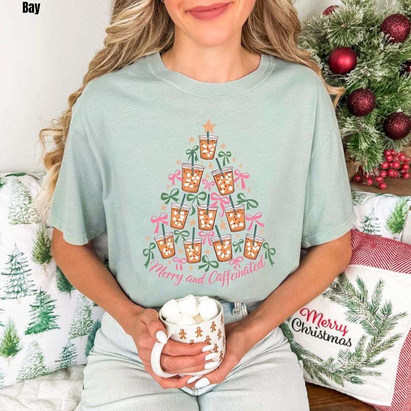 Merry & Caffeinated Tree Comfort Colors T-Shirt 'NLB' Hoodie, Sweatshirt | PodTeesHub.com