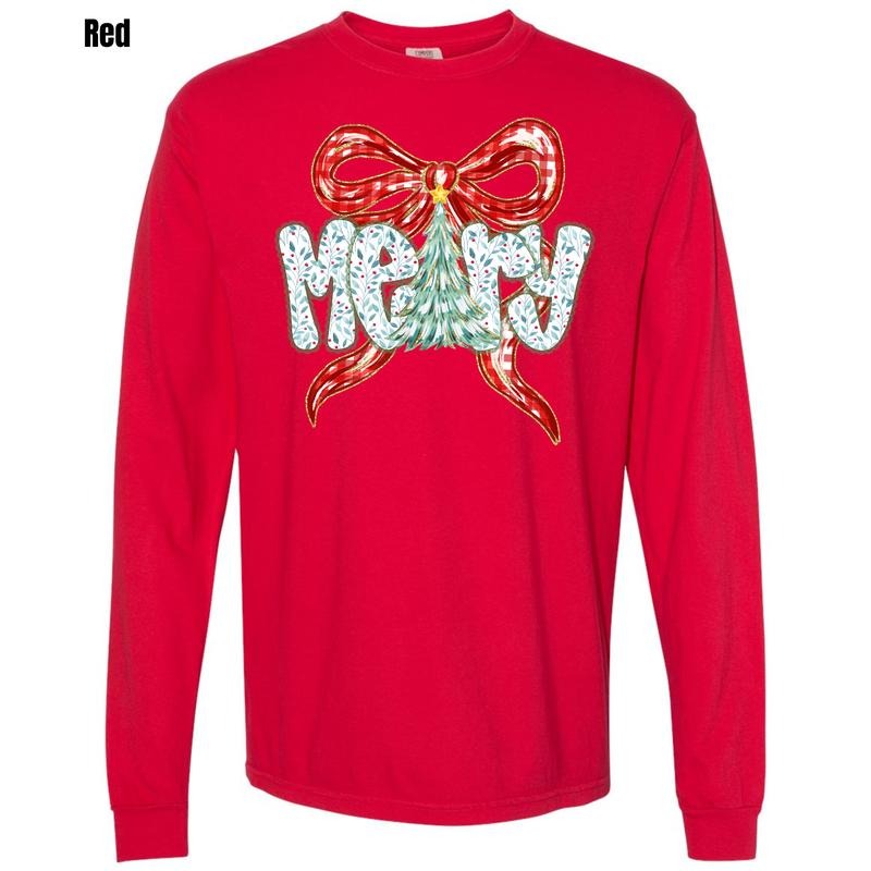 Merry Bow & Tree Comfort Colors Long Sleeve T-Shirt 'NLB' Hoodie, Sweatshirt | PodTeesHub.com