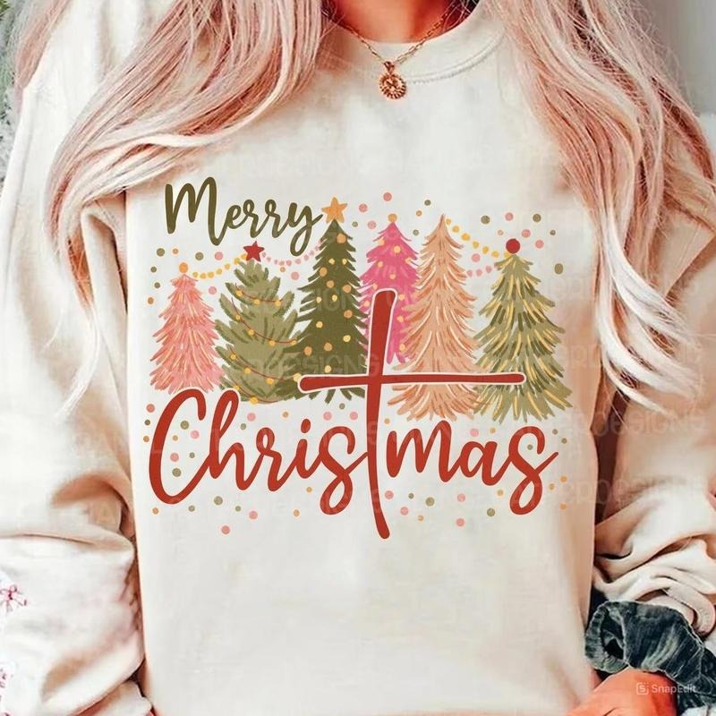 Merry Christmas Cross, Retro Christmas Tree Sweatshirt, Merry Christmas With Cross Shirt Hoodie | PodTeesHub.com