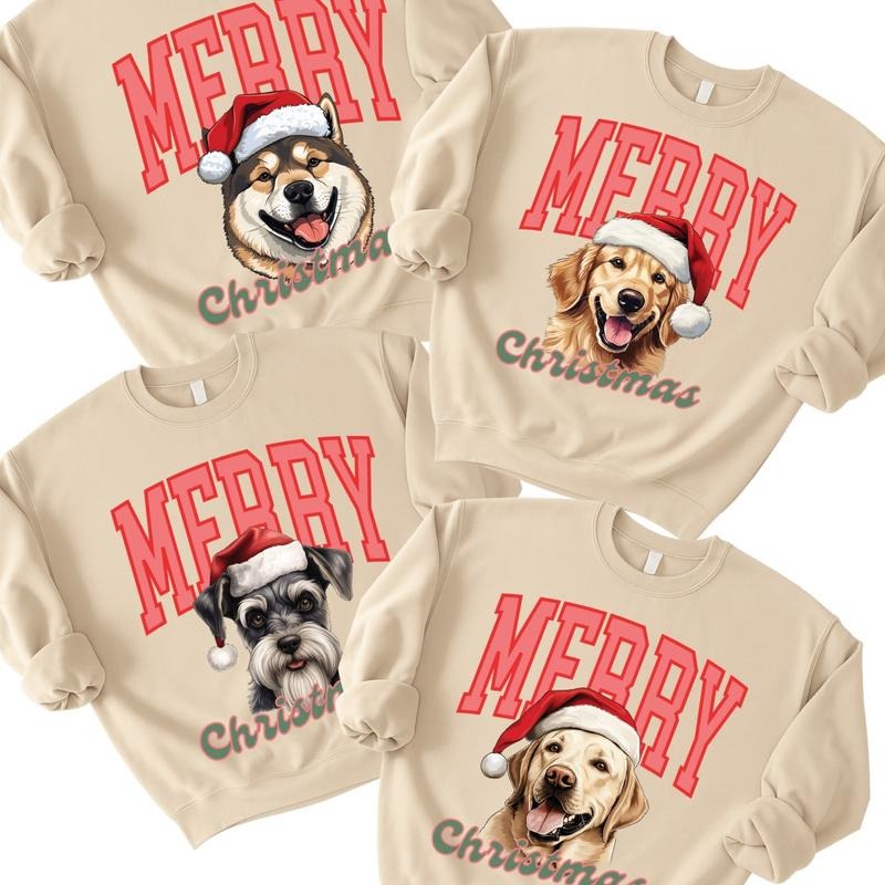 Merry Christmas Dogs Crewneck Sweatshirt, Holiday Womens Uisex Christmas Sweater Dog Mom T-Shirts, Hoodie | PodTeesHub.com
