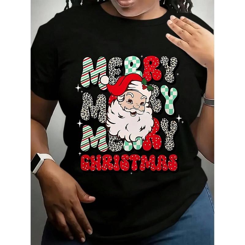 Merry Christmas Graphic T-Shirt For Women  Festive Santa Claus Design  Casual Holiday Wear  Comfortable Cotton Tee ...