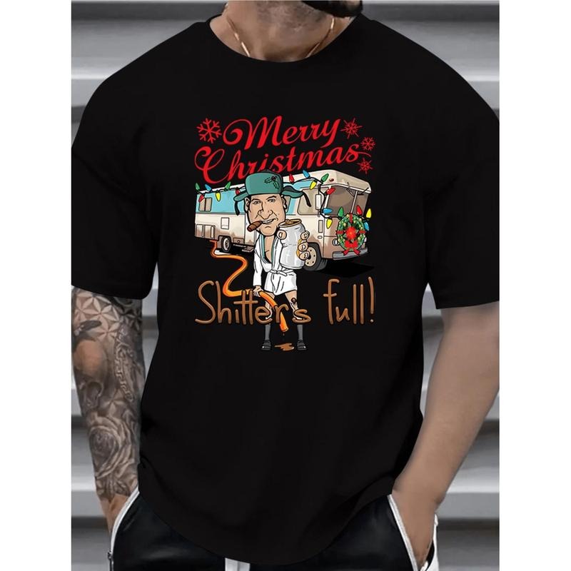 Merry Christmas Graphic Tee - 1pc Vintage Style Men's Plus Size T-Shirt