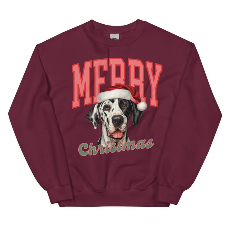 Merry Christmas Harlequin Great Dane Sweatshirt, Christmas Dog, Festive Holiday Crewneck, Custom Sweatshirt T-Shirts, Hoodie