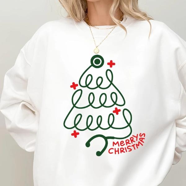 Merry Christmas Stethoscope Fleece Sweatshirt for Women, Nurse Christmas Shirt, Holiday Gift for Healthcare Workers Hoodie