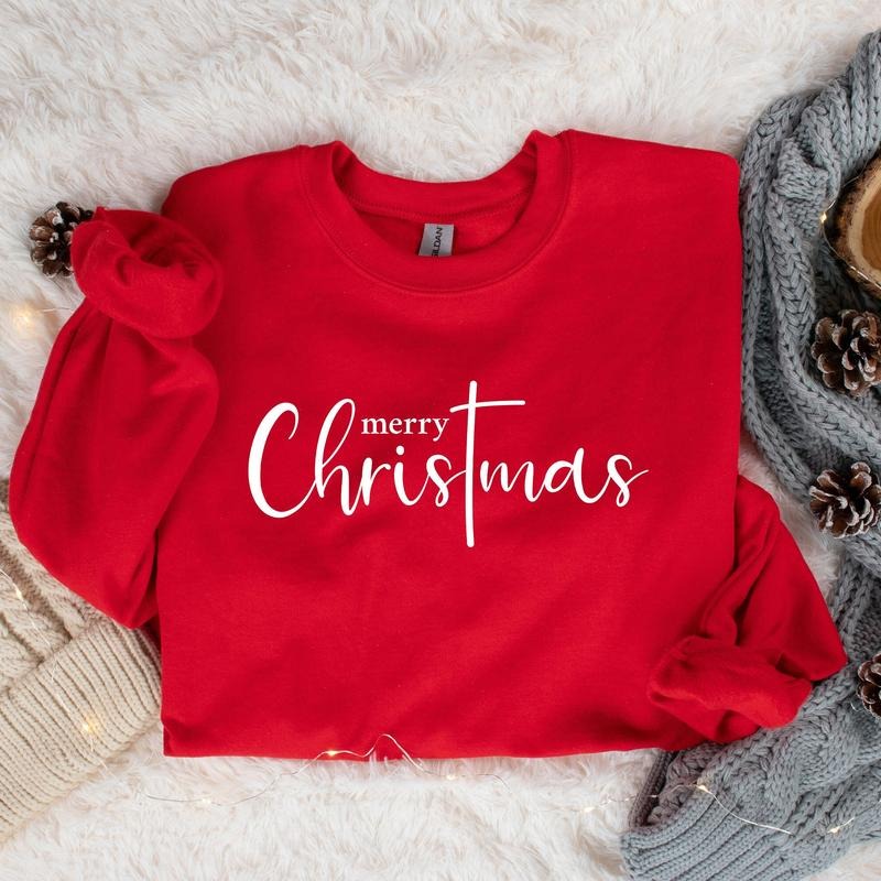 Merry Christmas Sweatshirt, Christmas Cross Sweater, Trendy Christmas Season Graphic Design Unisex Sweatshirt for Women...