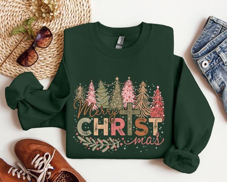 Merry Christmas Sweatshirt, Faith Christmas Sweatshirt, Jesus Christmas Sweatshirt, Christmas Gifts, Holy Night Shirt,...