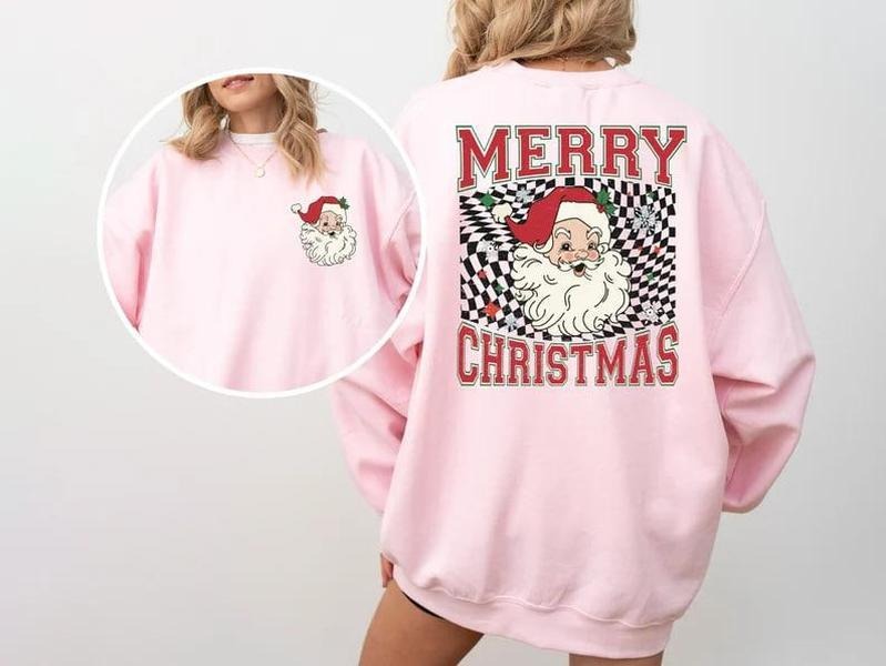 Merry Christmas Sweatshirt, Retro Chrismas Hoodie, Santa Claus Sweatshirt, Santa Face Sweater, Fornt and Back Christmas...