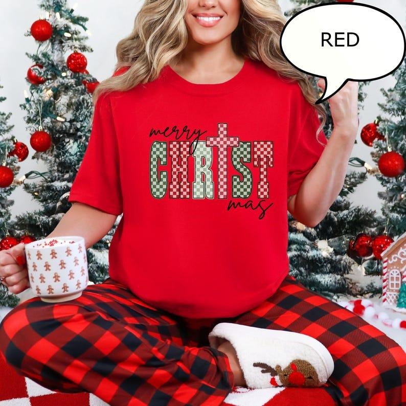 Merry Christmas T-Shirt, Checkered Christmas Sweatshirt, Christian Xmas Shirt, Christian Xmas Gift, For Men, For Women Hoodie
