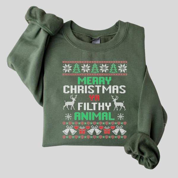 Merry Christmas Ya Filthy Animal Sweatshirt, Ugly Christmas Sweater, Funny Christmas Shirt,Christmas Gifts Hoodie