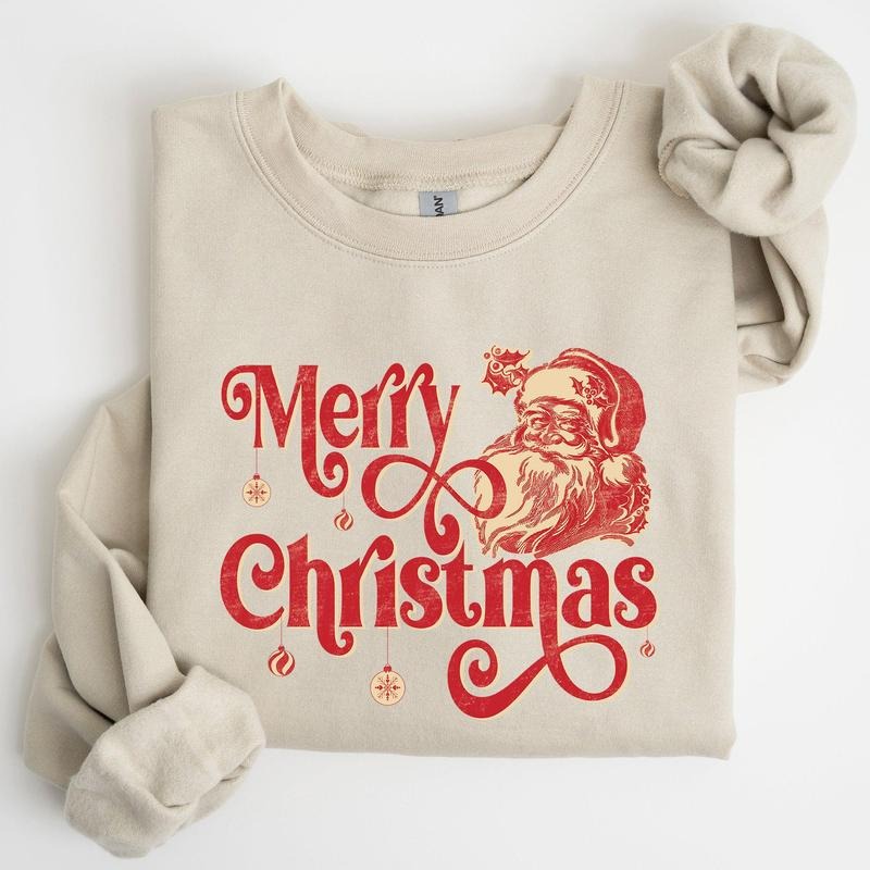Merry Christmas, Classic Retro Santa, Winter, Xmas Sweatshirt, Women's Crew Neck, Crewneck T-Shirts, Hoodie | PodTeesHub.com