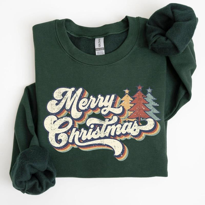 Merry Christmas, Colorful Retro, Christmas, Winter, Xmas, Santa Sweatshirt, Women's Crew Neck, Crewneck T-Shirts, Hoodie