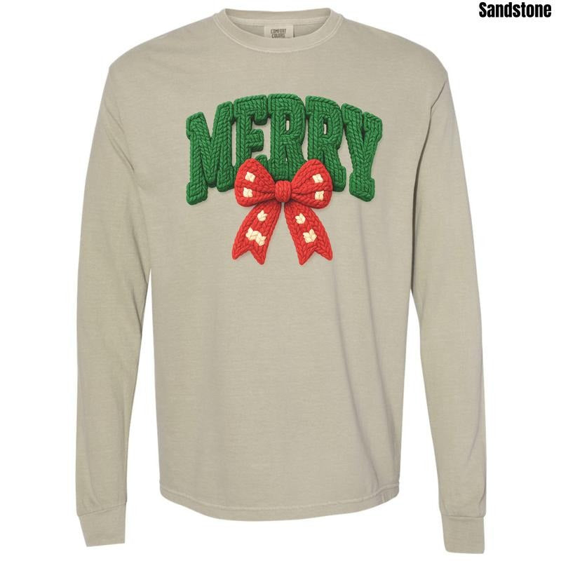 Merry FAKE Crochet Comfort Colors Long Sleeve T-Shirt 'NLB' Hoodie, Sweatshirt | PodTeesHub.com