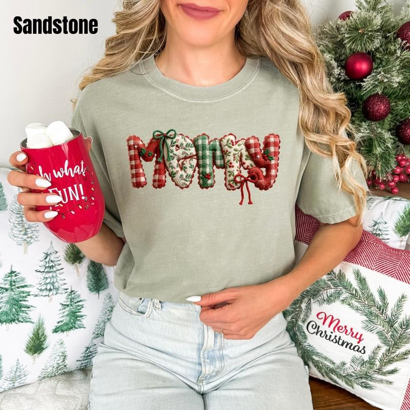 Merry Fake Embroidery Comfort Colors T-Shirt 'NLB' Hoodie, Sweatshirt | PodTeesHub.com