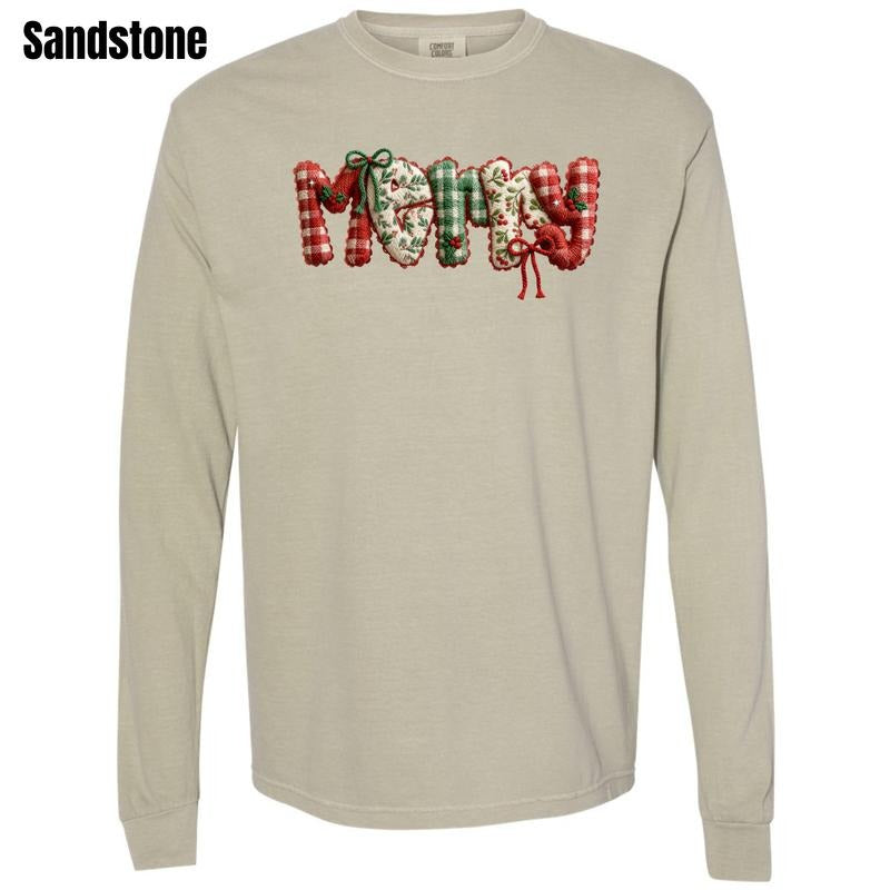 Merry Fake Embroidery Long Sleeve Comfort Colors T-Shirt 'NLB' Hoodie, Sweatshirt | PodTeesHub.com