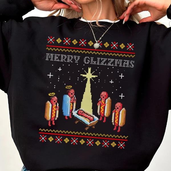 Merry Glizzmas Fleece Sweatshirt, Funny Holiday Shirt, Perfect Christmas Party Gift Hoodie | PodTeesHub.com