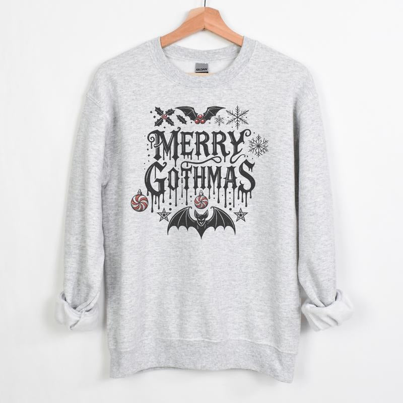 Merry Gothmas Christmas Skeletons Long Sleeve Crewneck Sweatshirt Fitted Ash Women's Casual Hoodie True Crime Pullover...