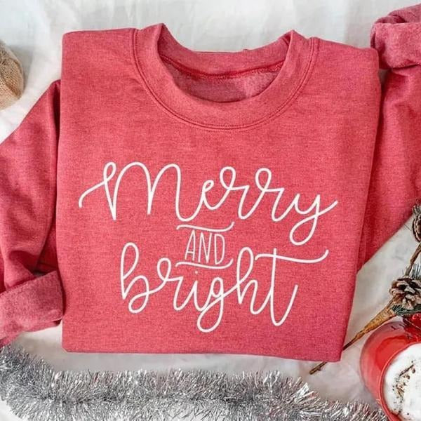 Merry and Bright Christmas sweatshirt for women, festive holiday sweater, perfect cozy Xmas party tee and cheerful winter...