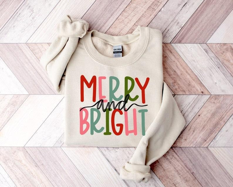 Merry and Bright Sweatshirt, Christmas Sweatshirt, Family Christmas Sweatshirt, Christmas Sweatshirts for Women, Merry...